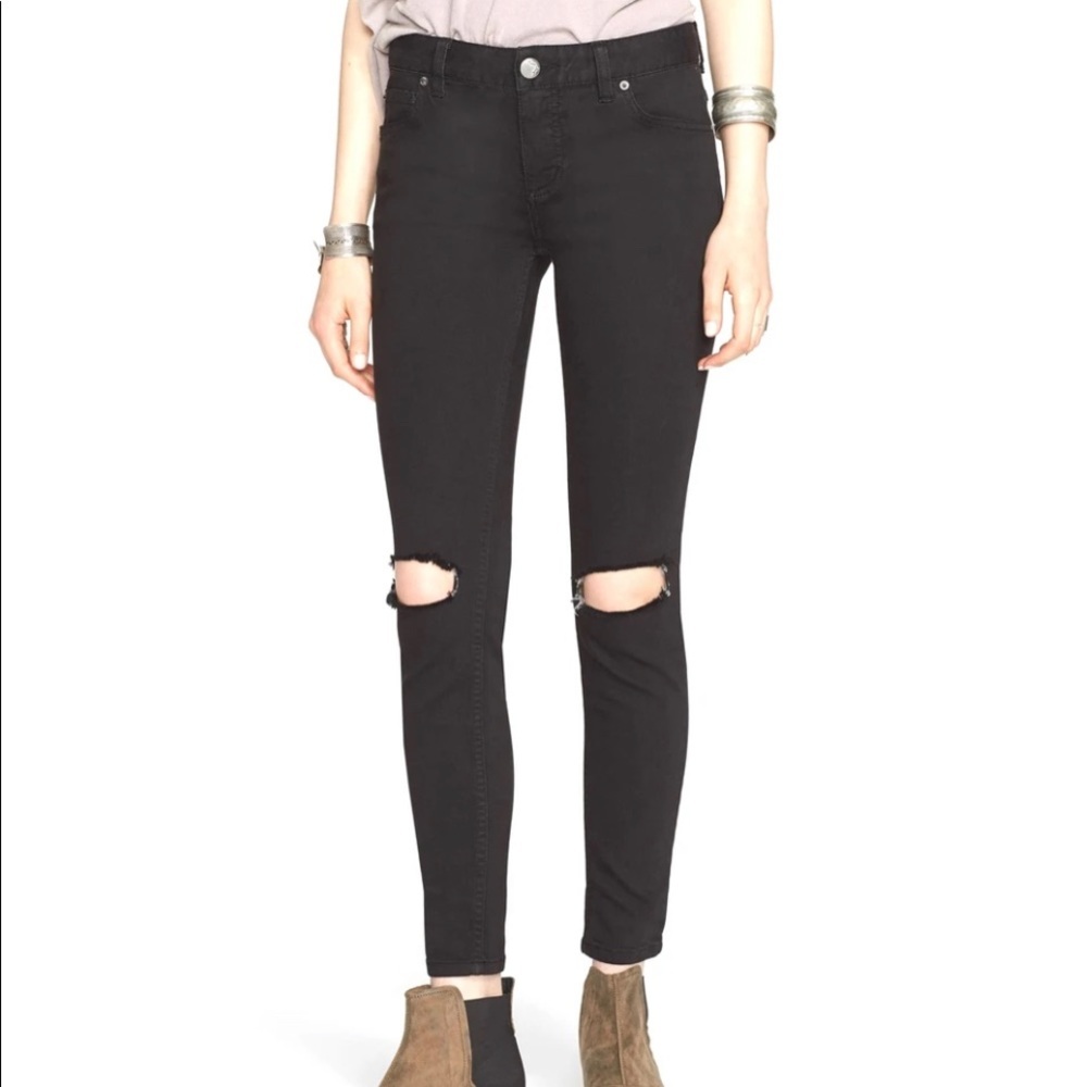 Free People Busted Knee Washed Black Skinny Jeans​